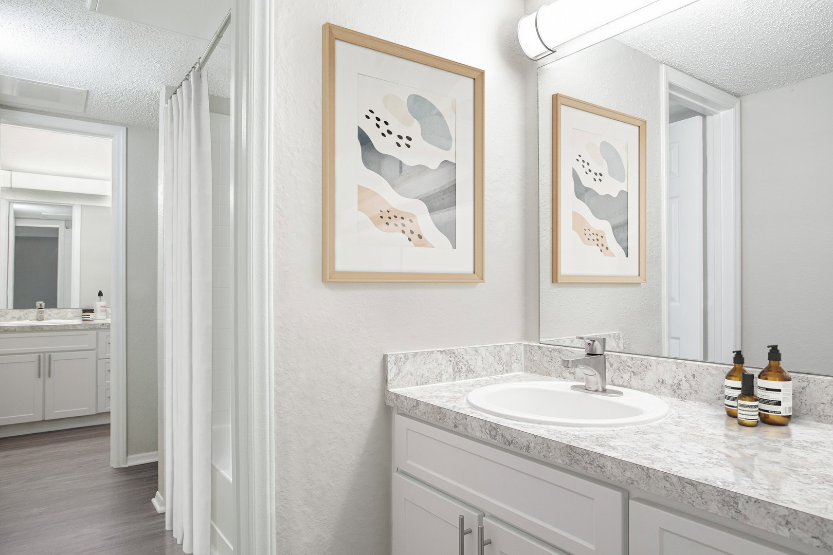 A bathroom in an apartment at Beacon Hill apartments at the south end of Charlotte, NC