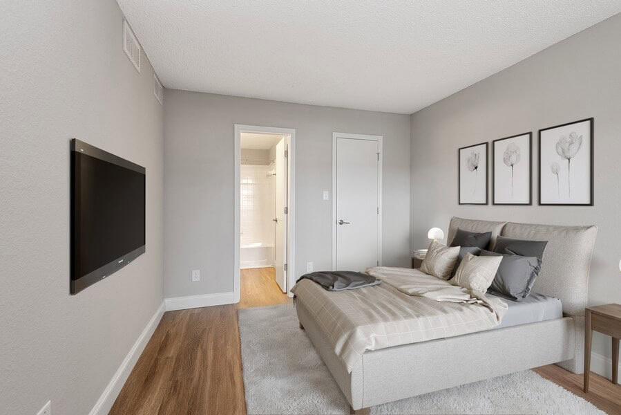 A bedroom in an apartment at Beacon Hill apartments at the south end of Charlotte, NC