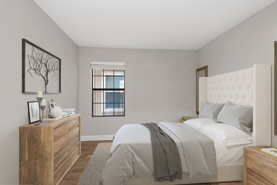 A bedroom in an apartment at Beacon Hill apartments at the south end of Charlotte, NC