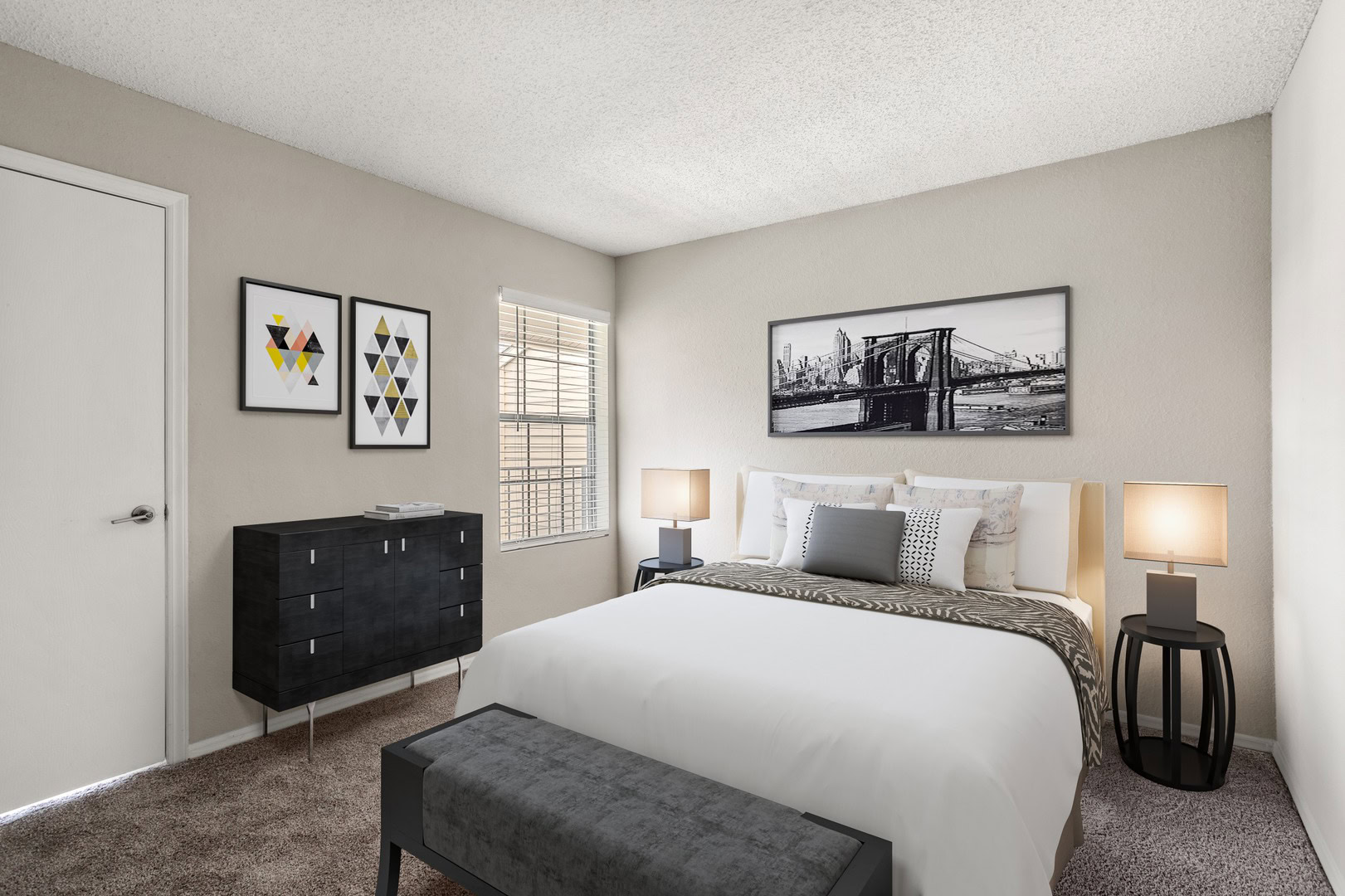 A bedroom in an apartment at Beacon Hill apartments at the south end of Charlotte, NC