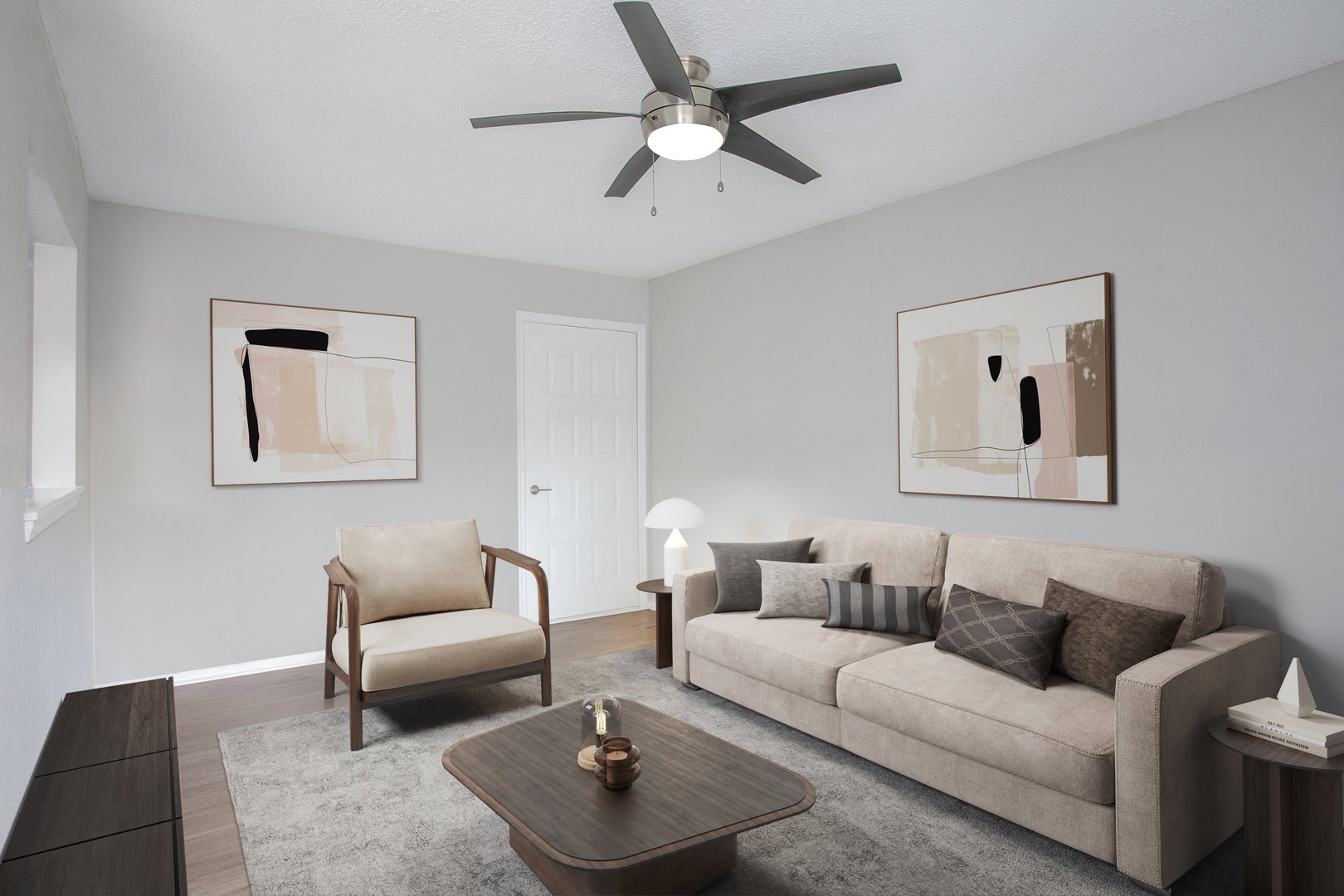A living room in an apartment at Beacon Hill apartments at the south end of Charlotte, NC