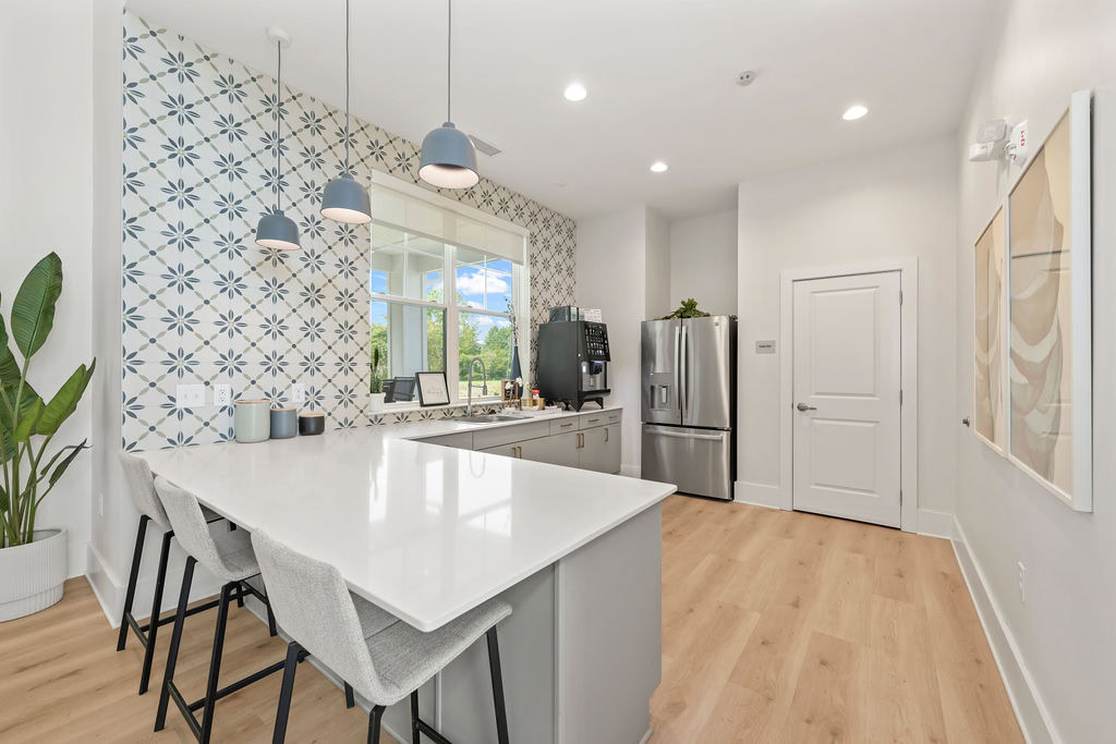 A kitchen island in an apartment at the Courtney Ridge apartments in Charlotte, NC