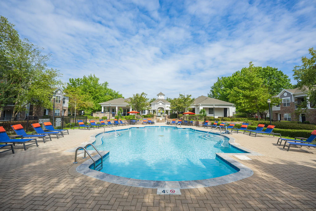 A pool area at the Courtney Ridge apartments at the south end of Charlotte NC