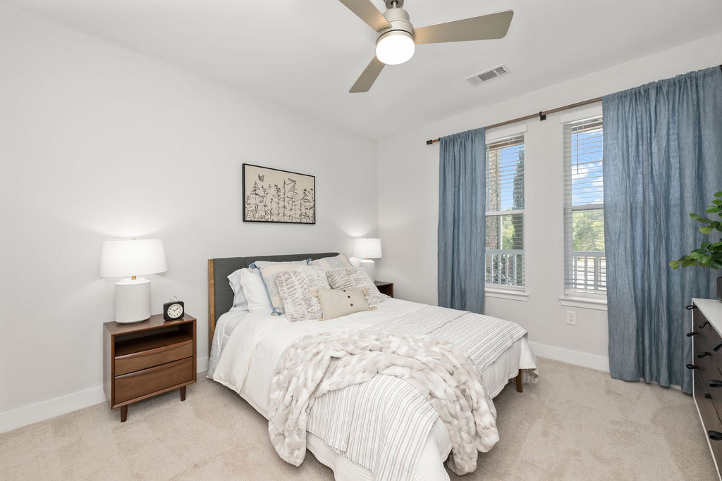 A bedroom in an apartment at the Courtney Ridge apartments in Charlotte, NC