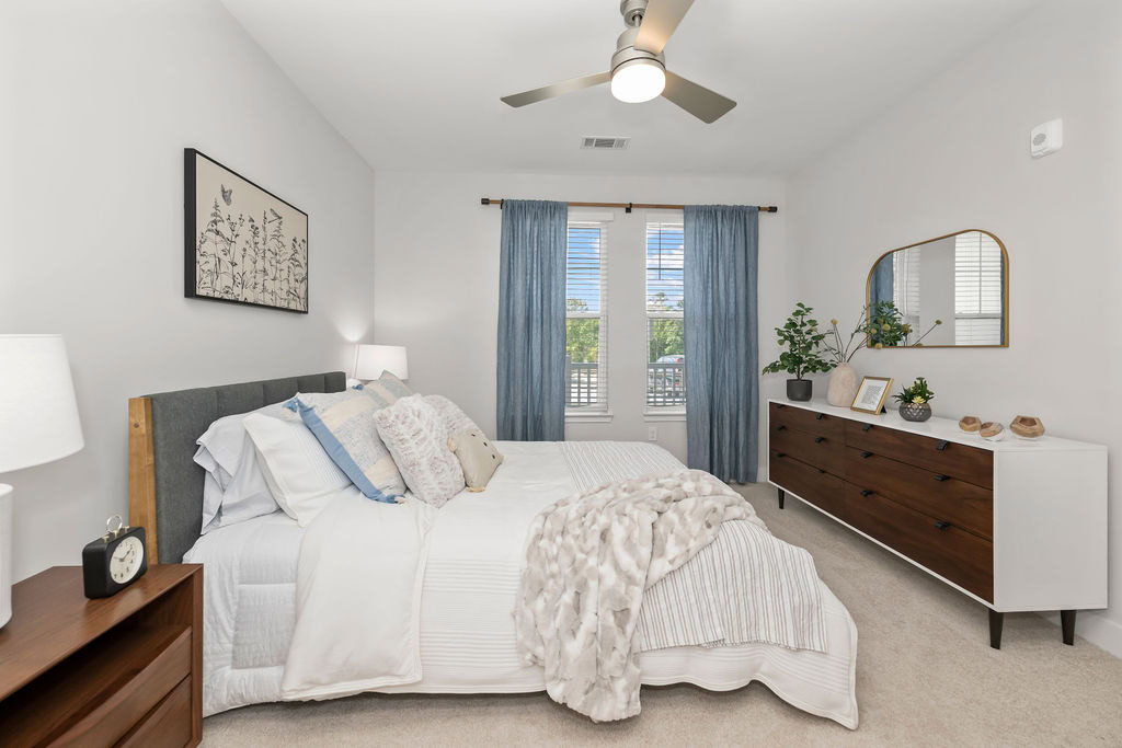 A bedroom in an apartment at the Courtney Ridge apartments in Charlotte, NC