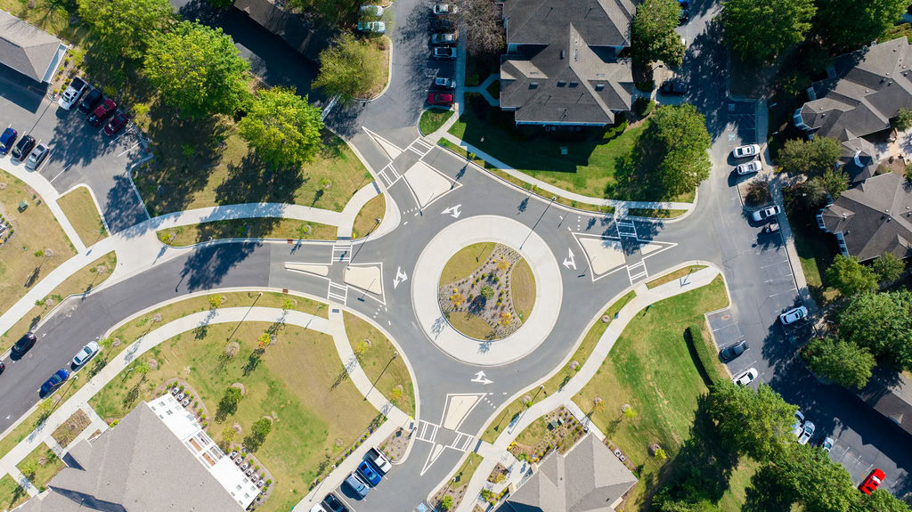 A roundabout driveway in a Courtney Ridge apartments at the south end of Charlotte, NC.
