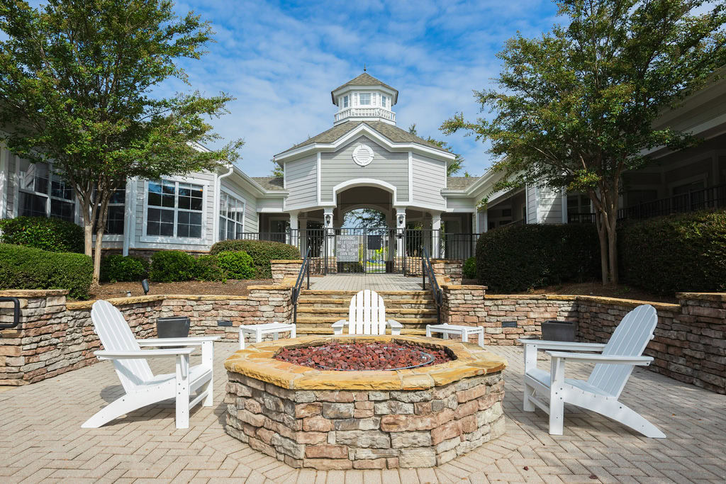 A firepit with chairs at the Courtney Ridge apartments at the south end of Charlotte NC