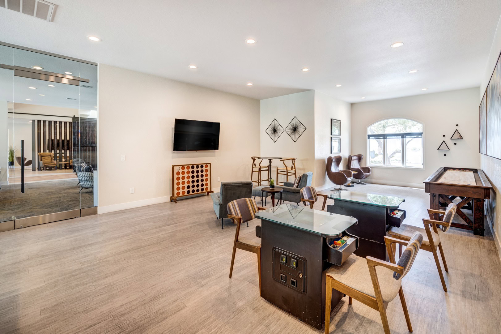 A gameroom at the Monaco Park Spring Valley apartments in Las Vegas