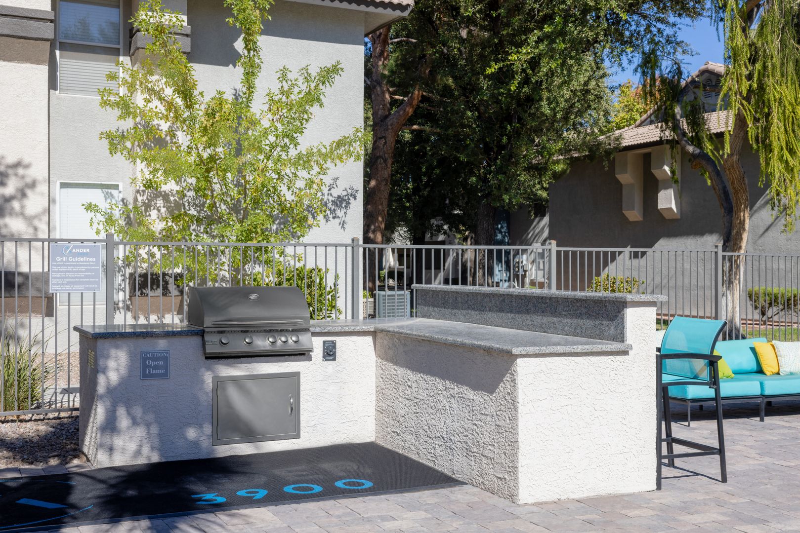 The grilling station next to an outdoor louning area at the Xander 3900 apartments in Northwest Las Vegas