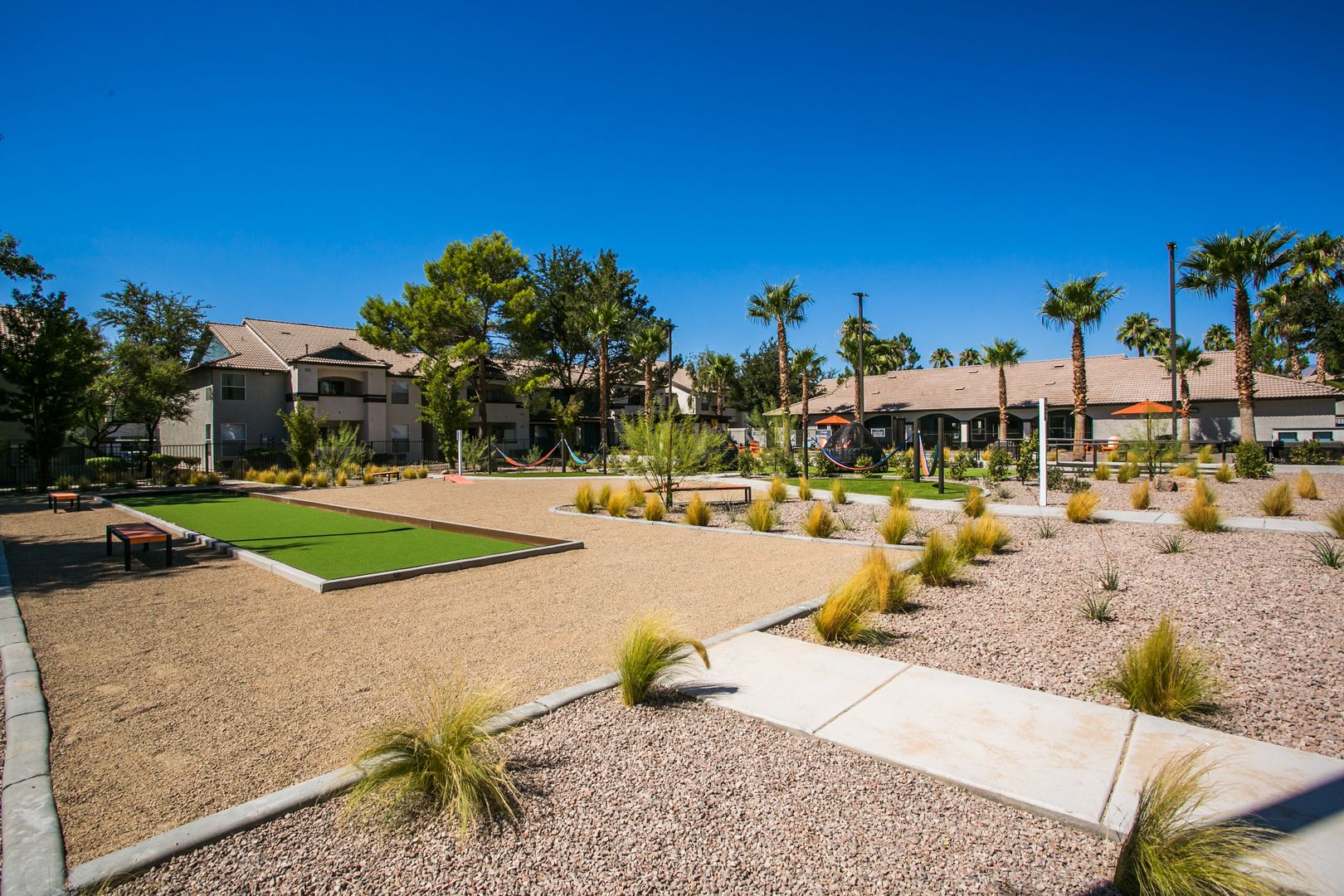 A game lawn outdoor recreational space at the Xander 3900 apartments in northwest Las Vegas