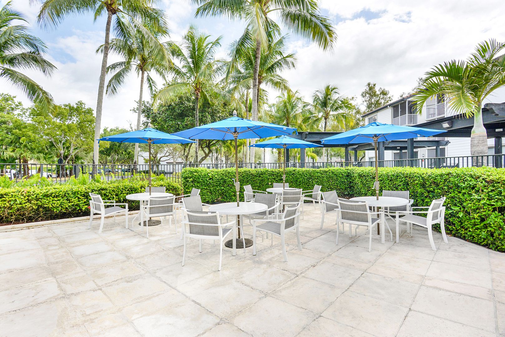 The pool terrace at Sabal Pointe apartments in South Florida