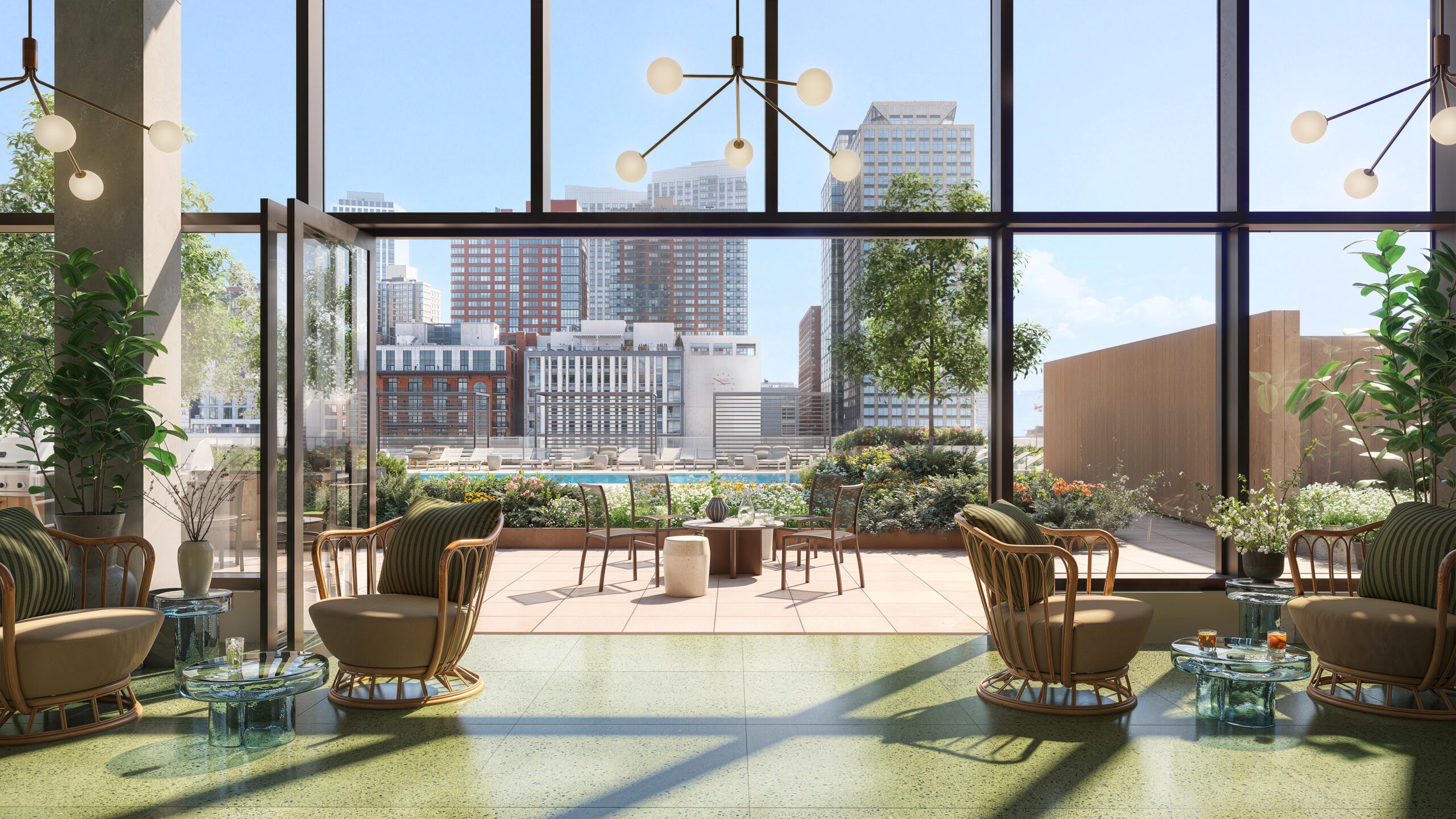 Pool room offering seamless indoor-outdoor connections.