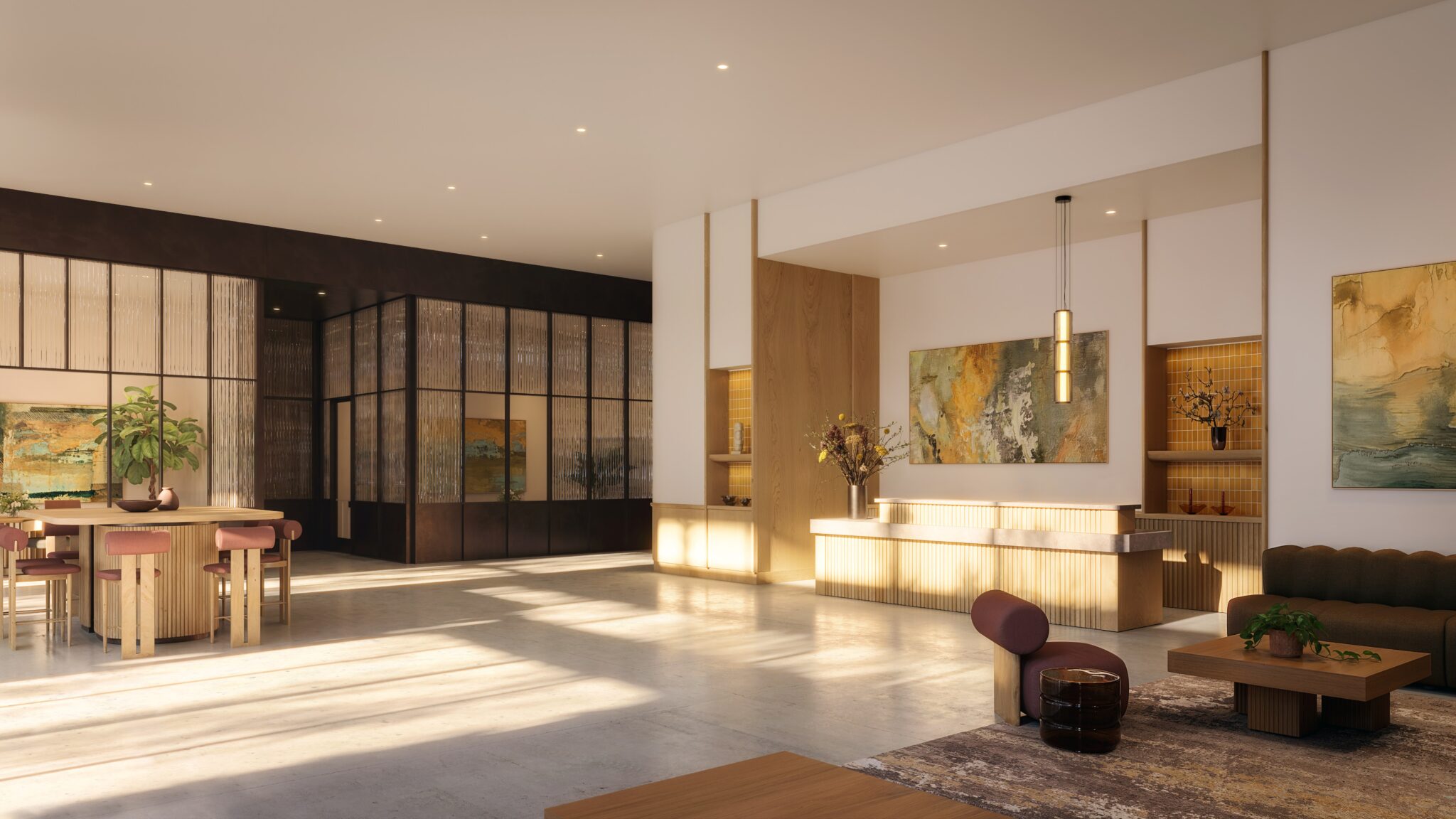 Our lobby offers a calm, grounding retreat from the pulse of the city, a place where the day slows down.